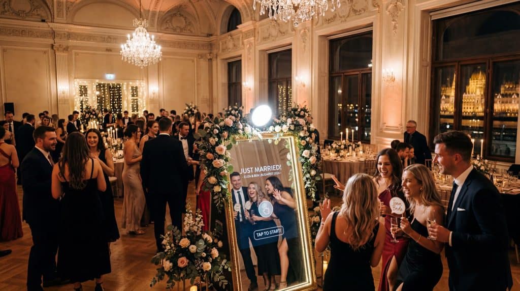 Fotóautomata bérlés budapest - szelfigép, selfiegép, fotóbox esküvőre és rendezvényre 5 Selfie tükör az Time 2 Selfie-nál, ideális esküvői és rendezvényfotózáshoz.